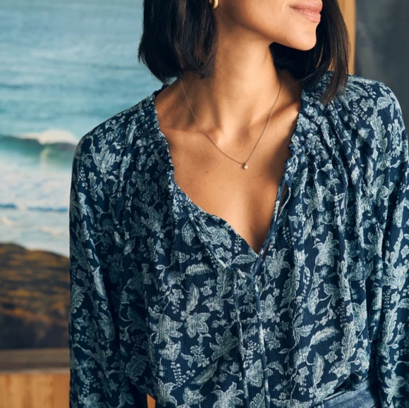 Faherty Emery Floral Top Boho Blouse XL - Picture 1 of 7